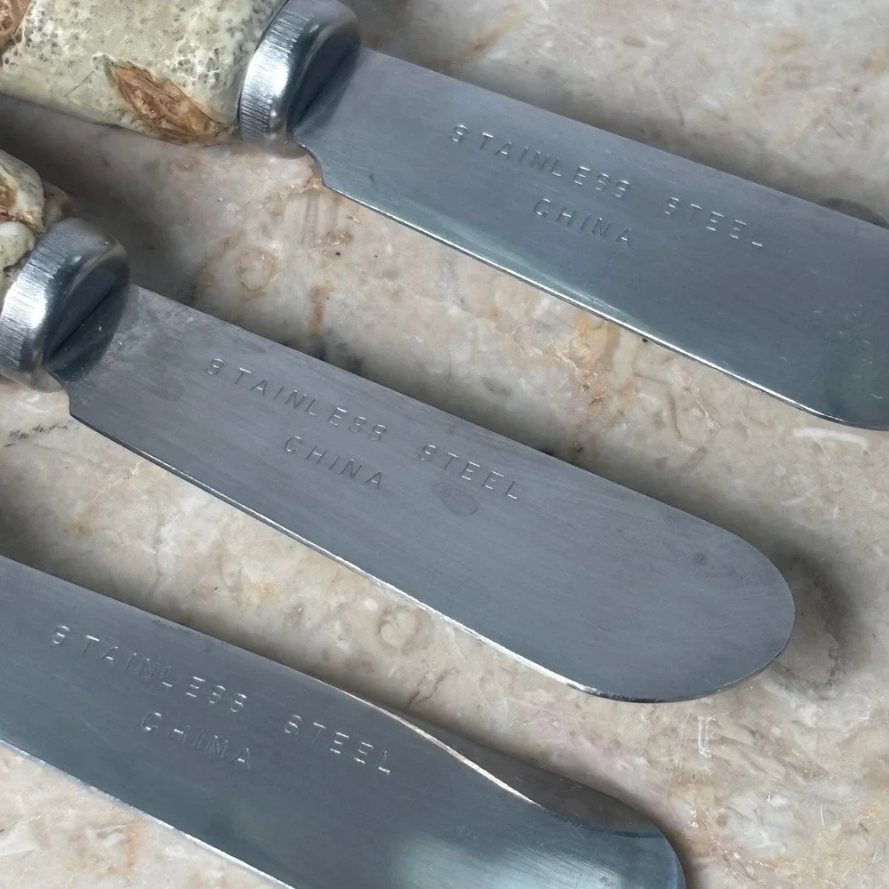 Vintage Butter Spreaders Set of 3 Cream Brown Fall Leaves Resin Handles